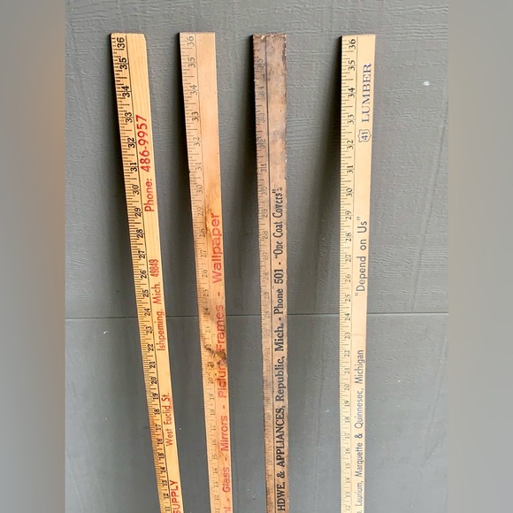(Lot of 4) Vtg Upper Peninsula Michigan Antique Advertising Wooden Yardsticks - Picture 5 of 11